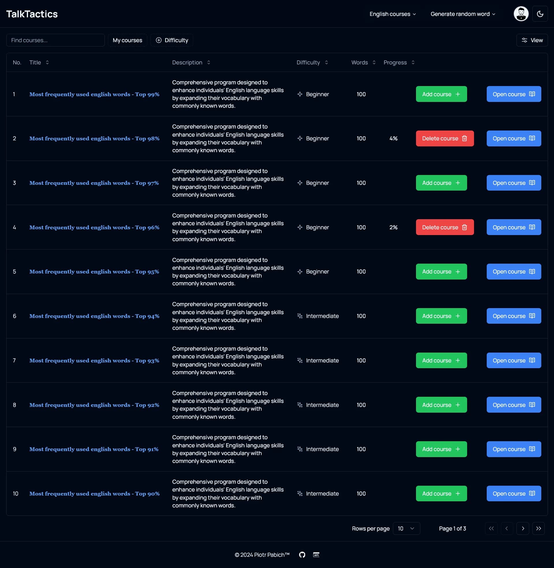 TalkTactics all courses page