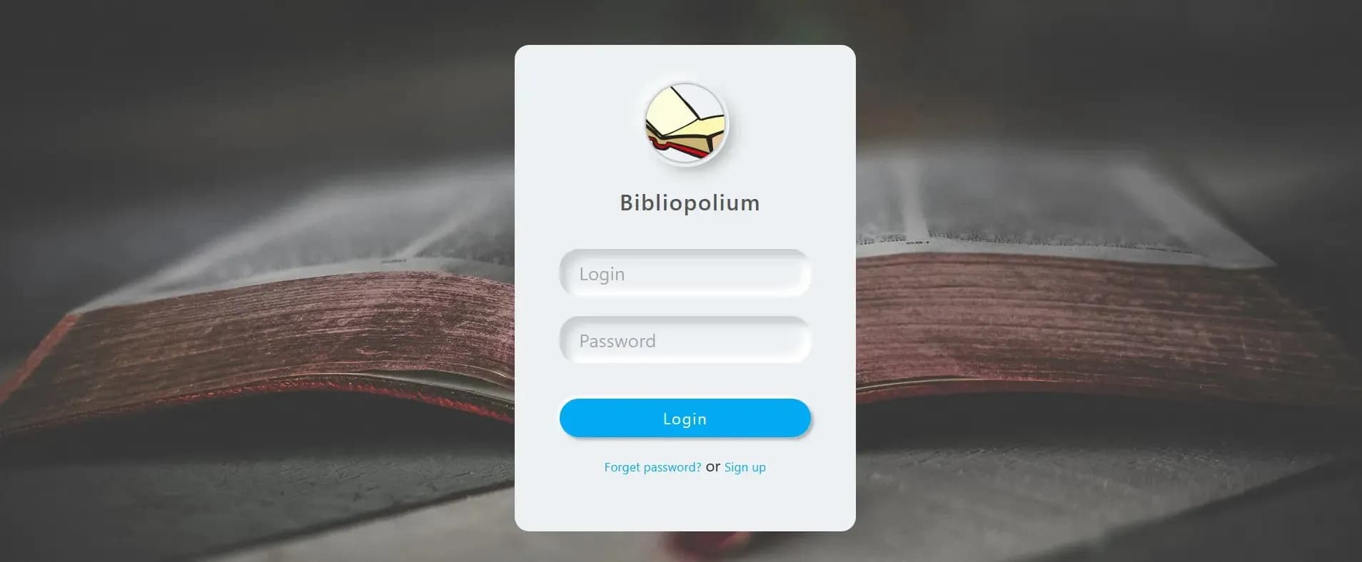 Bibliopolium authorization page